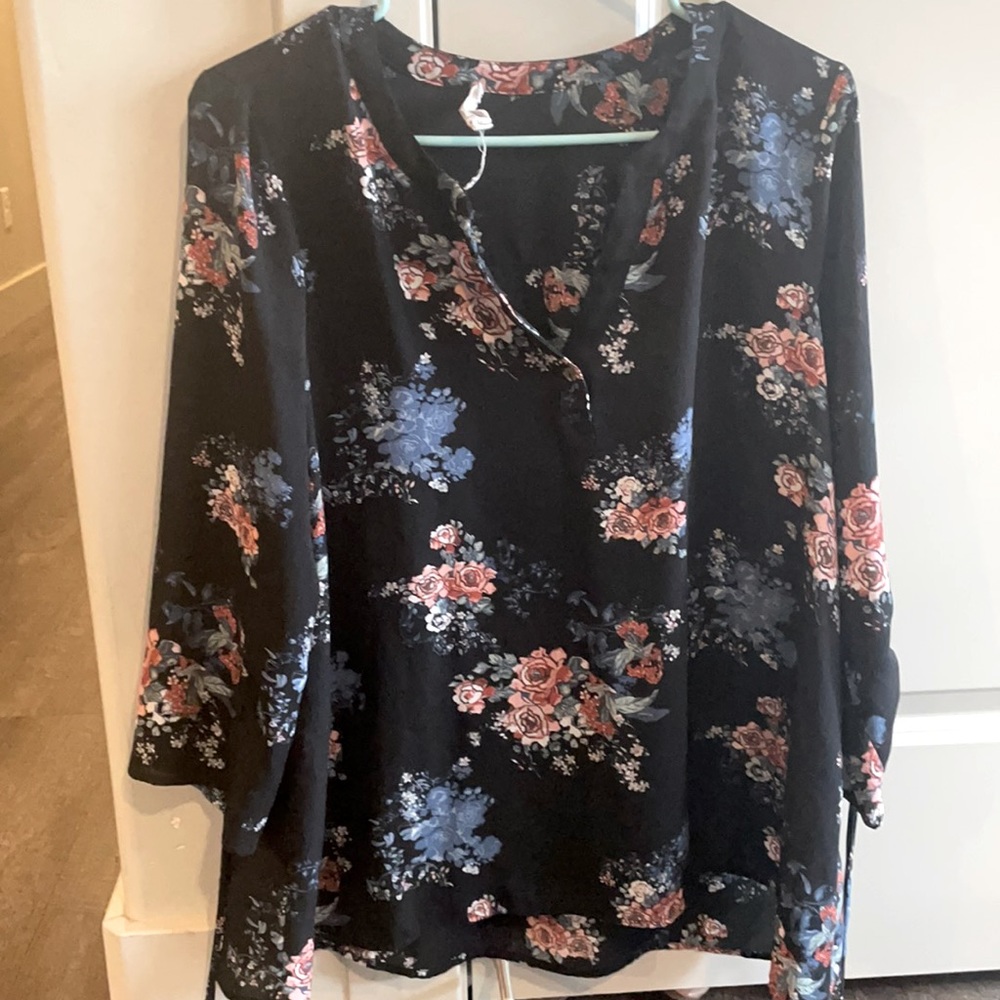 Like new black floral blouse